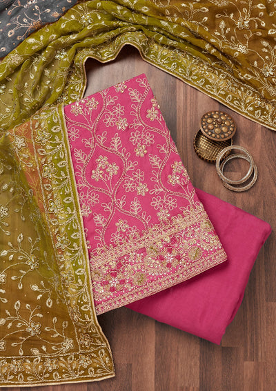 Pink Stonework Semi Crepe Unstitched Salwar Suit-Koskii