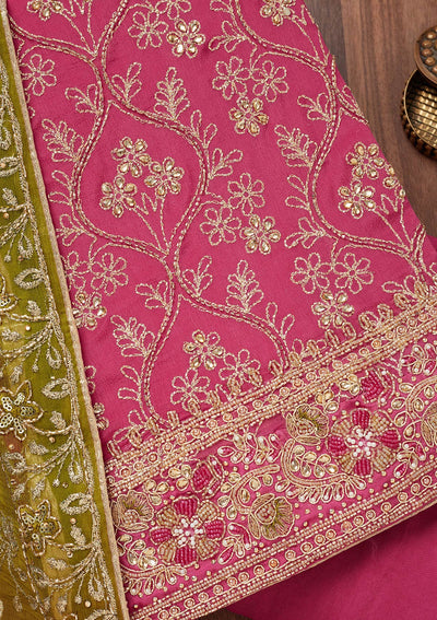 Pink Stonework Semi Crepe Unstitched Salwar Suit-Koskii