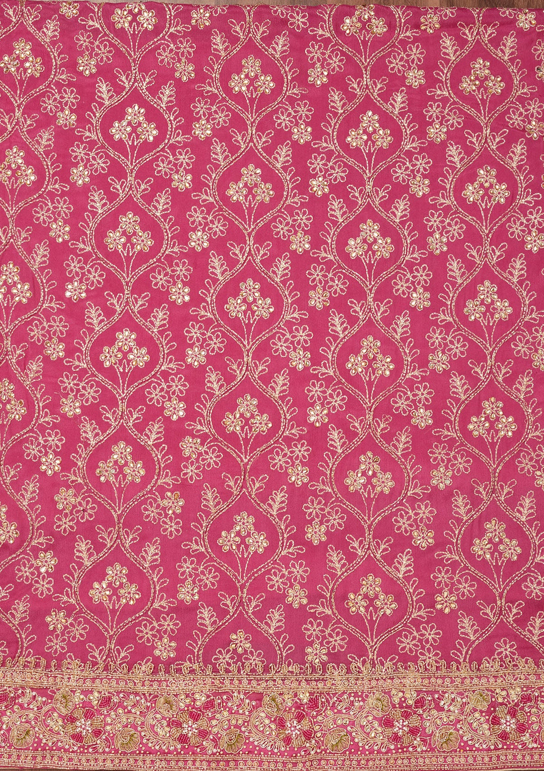 Pink Stonework Semi Crepe Unstitched Salwar Suit-Koskii