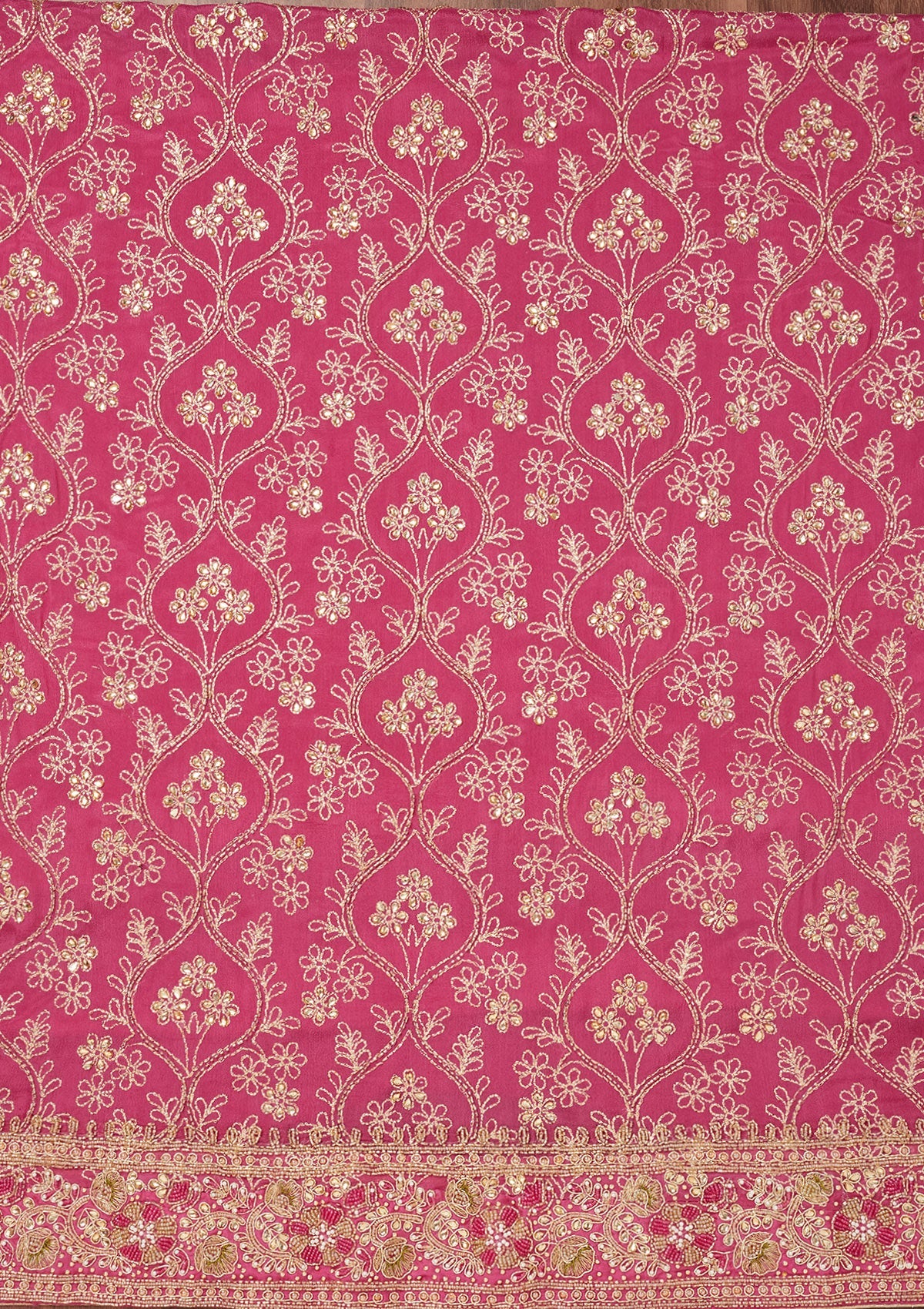 Pink Stonework Semi Crepe Unstitched Salwar Suit-Koskii