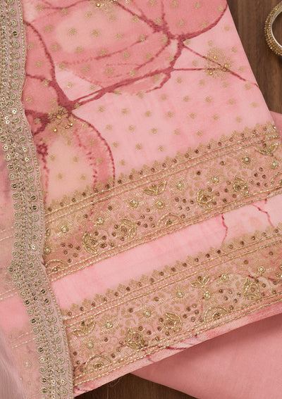 Pink Stonework Semi Crepe Unstitched Salwar Suit-Koskii