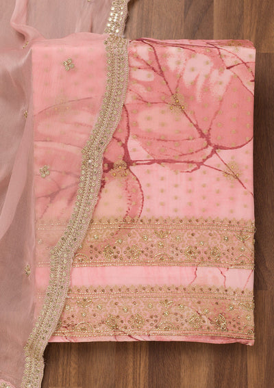 Pink Stonework Semi Crepe Unstitched Salwar Suit-Koskii