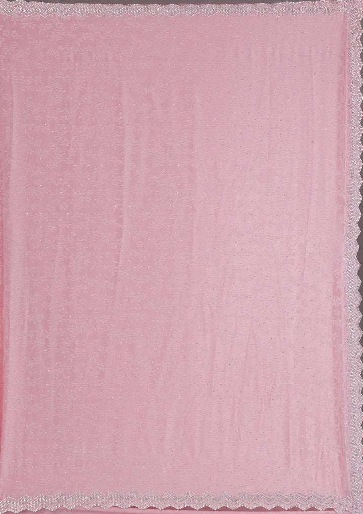 Pink Stonework Semi Crepe Saree-Koskii