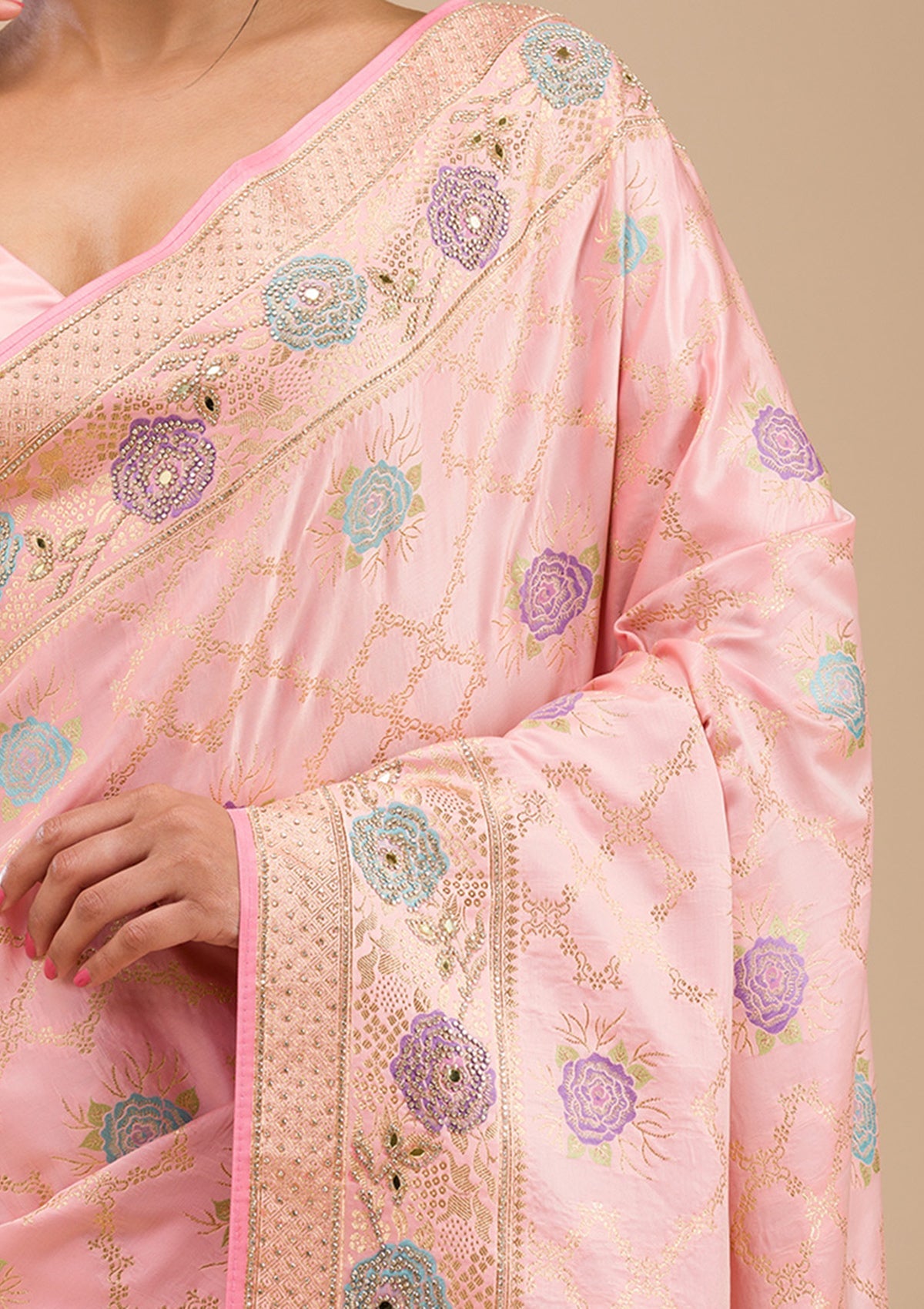 Pink Stonework Soft Silk Saree