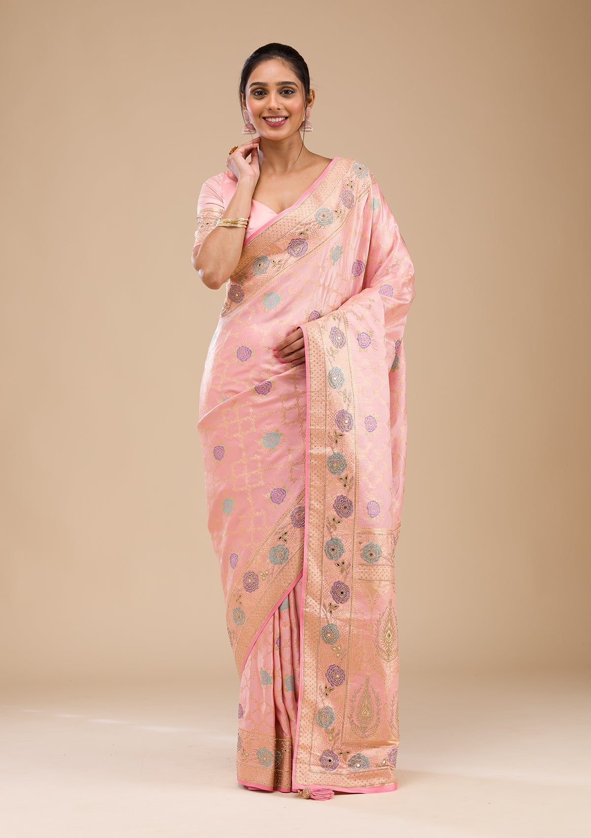 Pink Stonework Soft Silk Saree