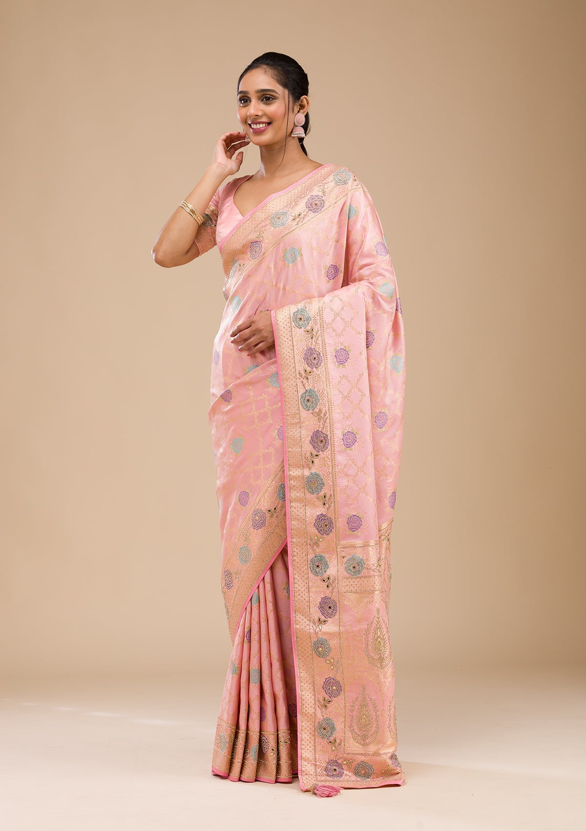 Pink Stonework Soft Silk Saree