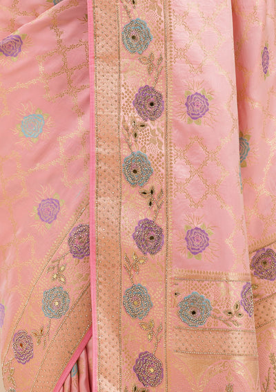 Pink Stonework Soft Silk Saree