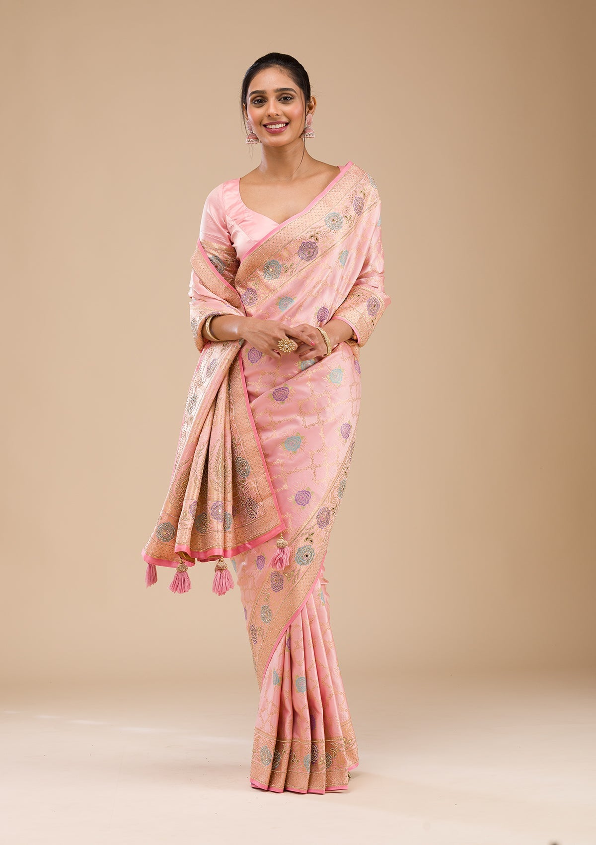 Pink Stonework Soft Silk Saree