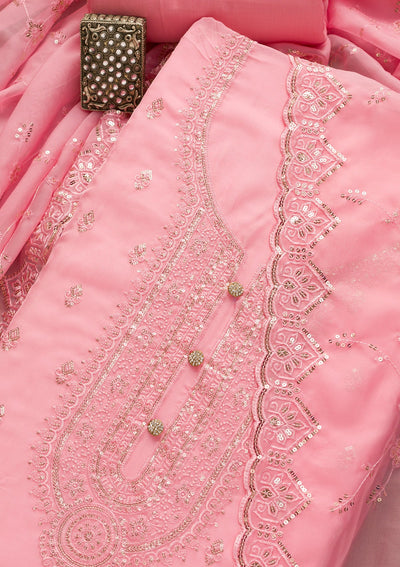 Pink Stonework Tissue Unstitched Salwar Suit-Koskii