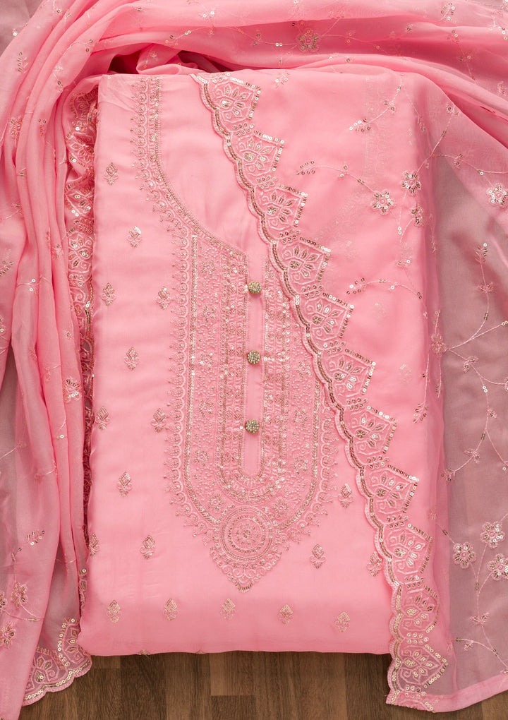 Pink Stonework Tissue Unstitched Salwar Suit-Koskii