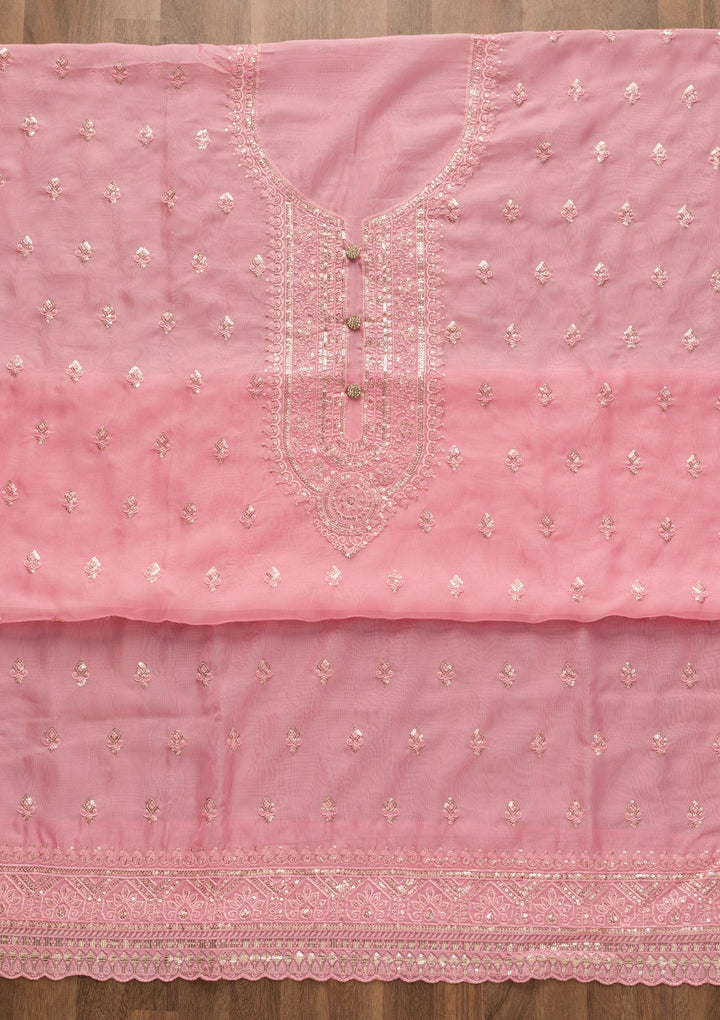 Pink Stonework Tissue Unstitched Salwar Suit-Koskii