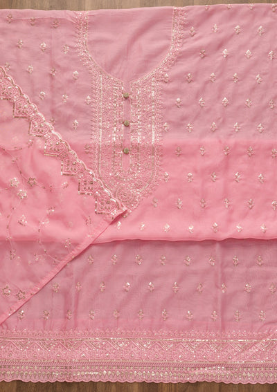 Pink Stonework Tissue Unstitched Salwar Suit-Koskii