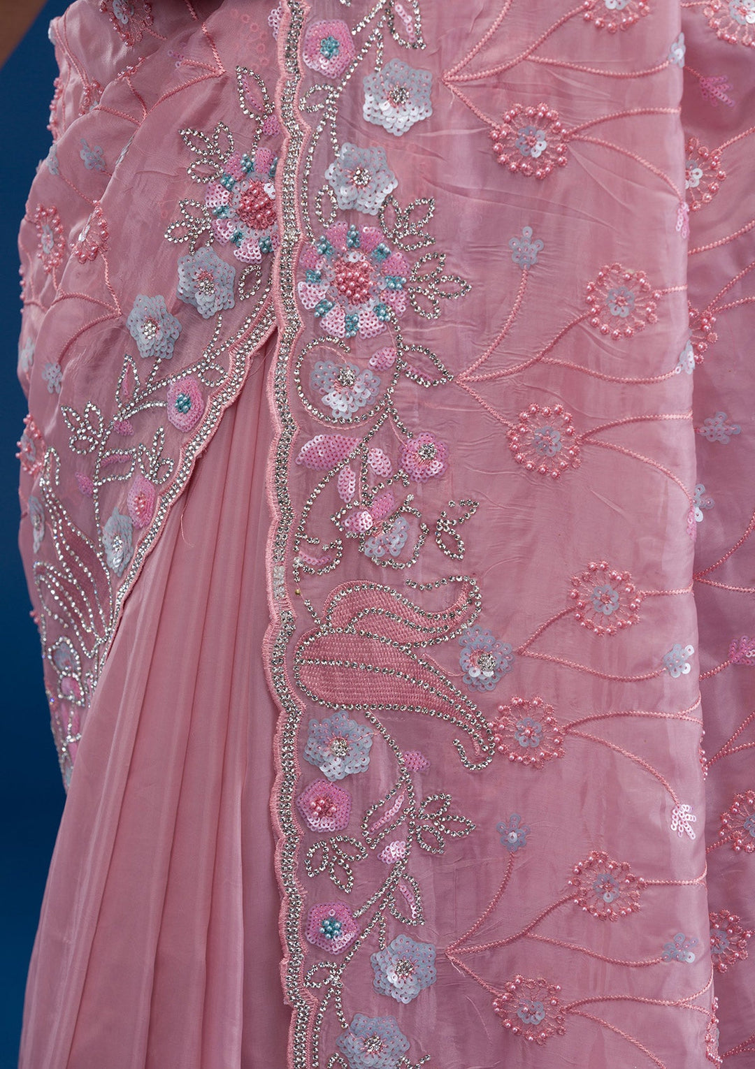 Pink Stonework Tissue Saree-Koskii