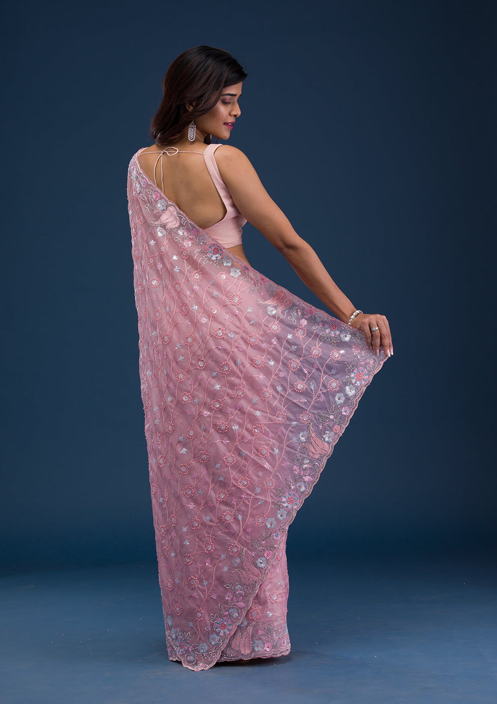 Pink Stonework Tissue Saree-Koskii