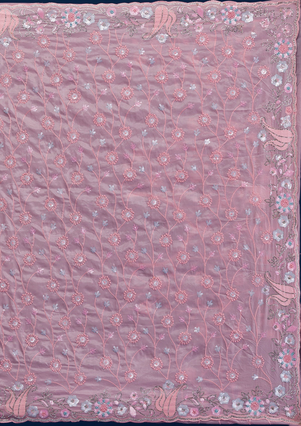 Pink Stonework Tissue Saree-Koskii