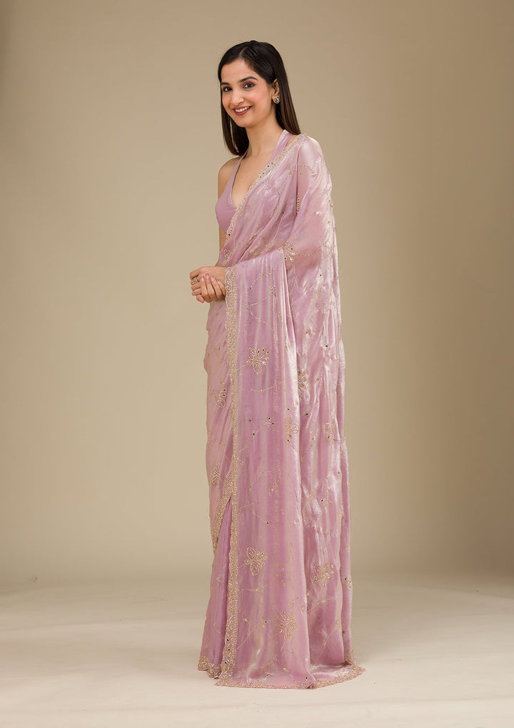 Pink Stonework Tissue Saree-Koskii