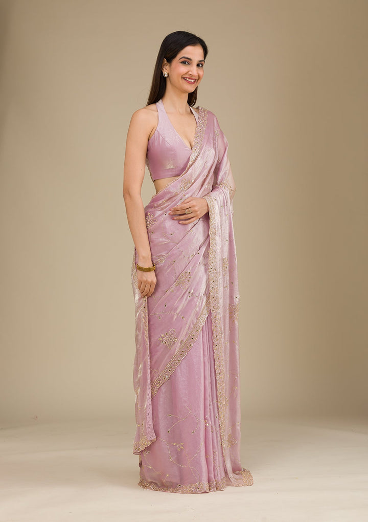 Pink Stonework Tissue Saree-Koskii