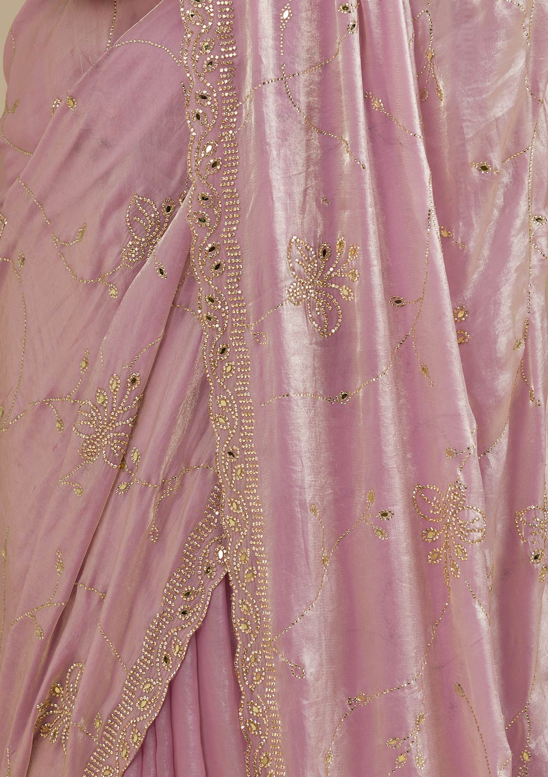 Pink Stonework Tissue Saree-Koskii