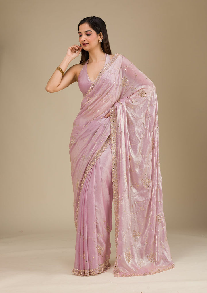 Pink Stonework Tissue Saree-Koskii