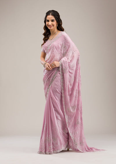 Pink Stonework Tissue Saree-Koskii