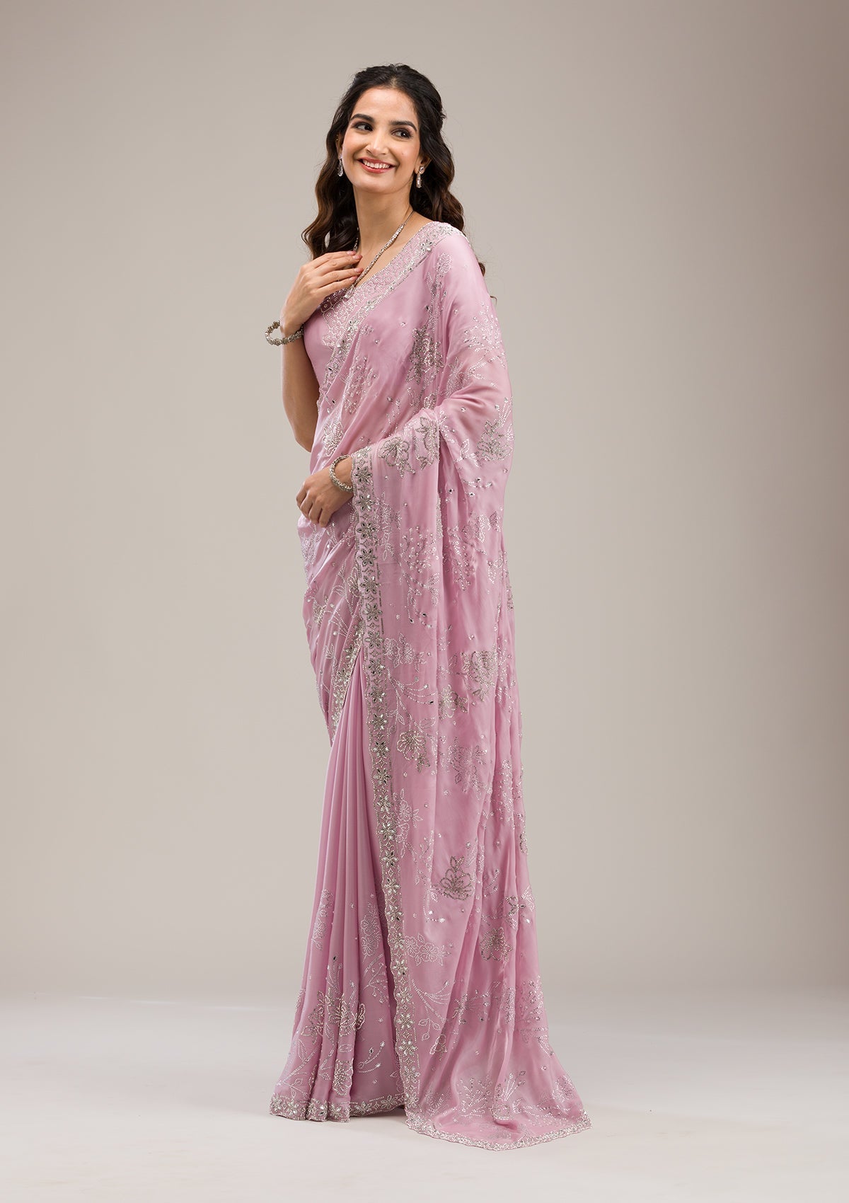 Pink Stonework Tissue Saree-Koskii