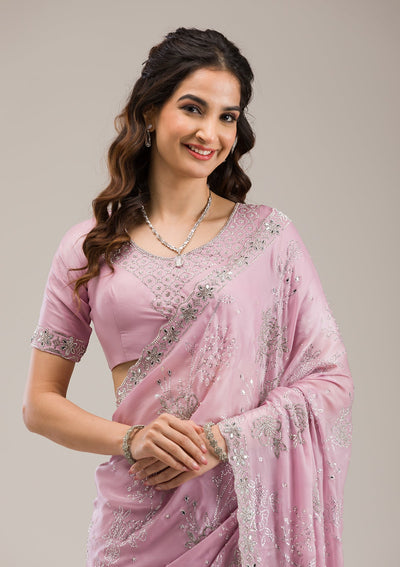 Pink Stonework Tissue Saree-Koskii