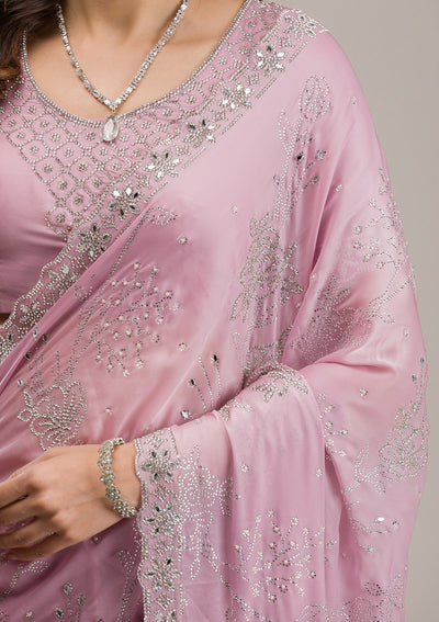 Pink Stonework Tissue Saree-Koskii