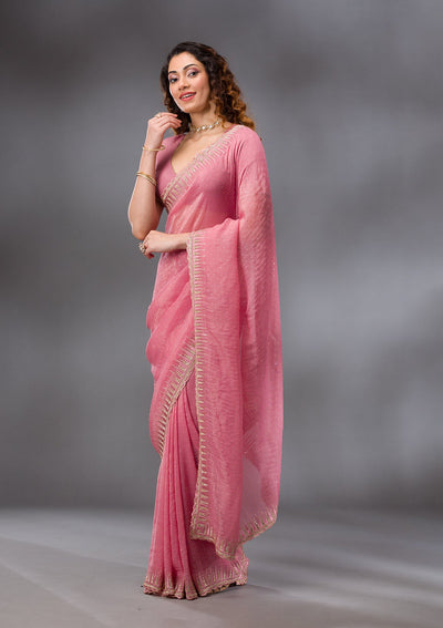 Pink Stonework Tissue Saree-Koskii