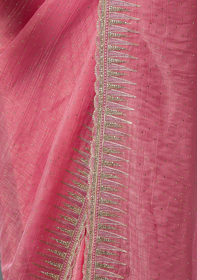 Pink Stonework Tissue Saree-Koskii