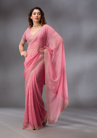 Pink Stonework Tissue Saree-Koskii