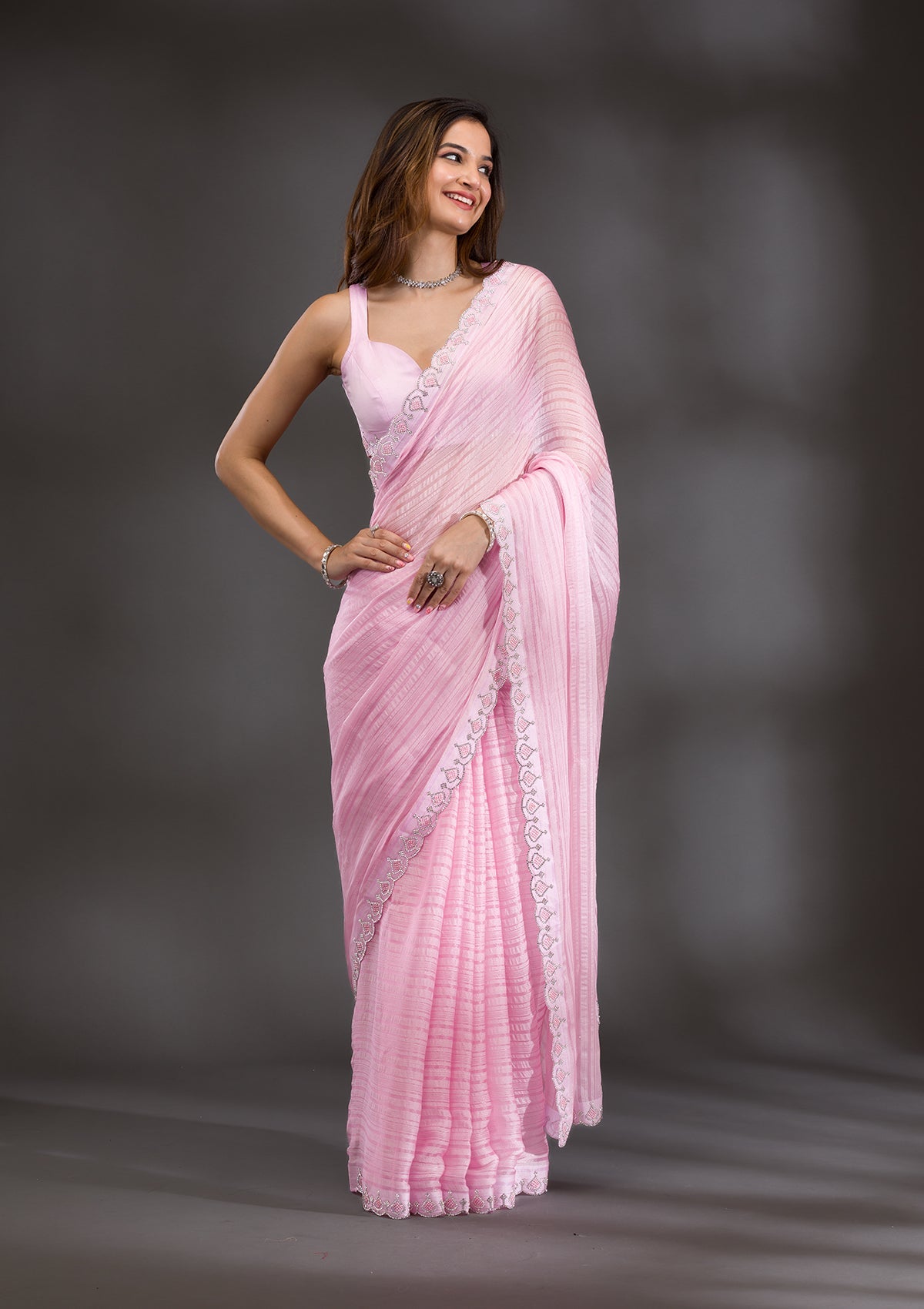 Pink Swarovski Georgette Saree-Koskii