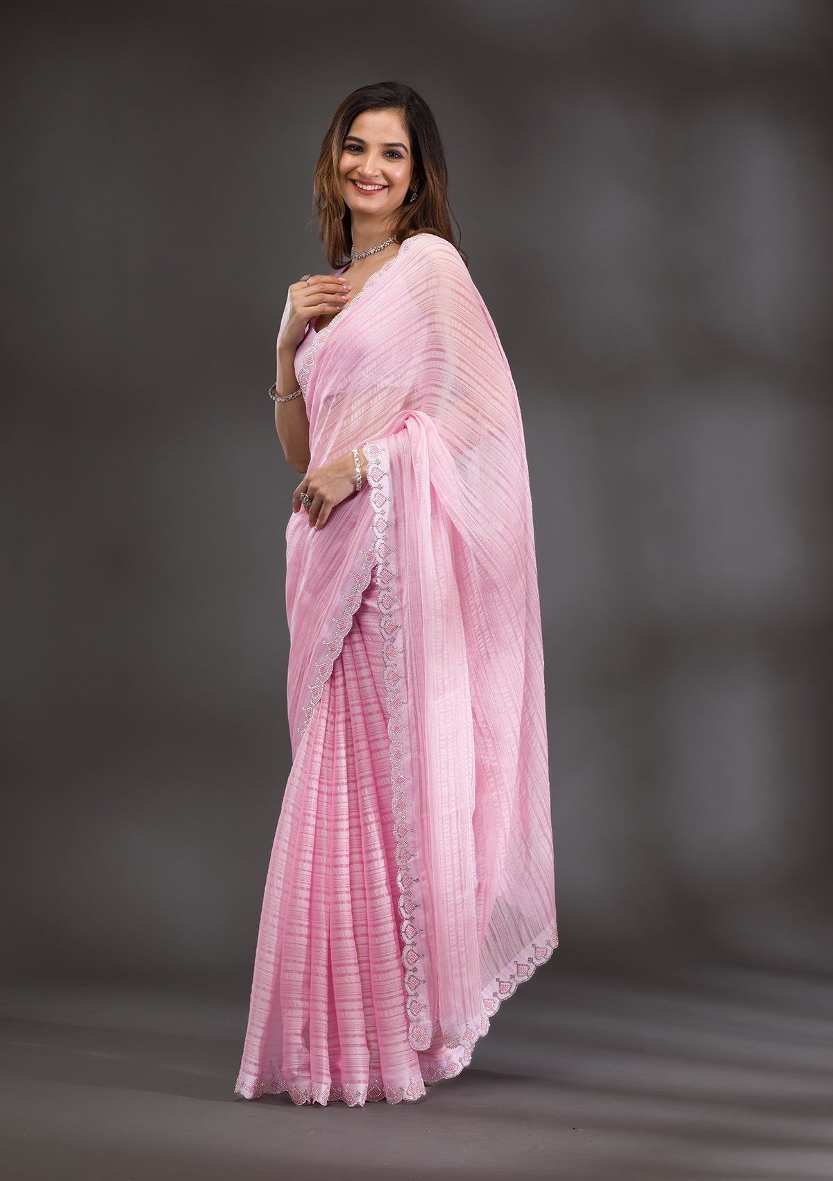 Pink Swarovski Georgette Saree-Koskii