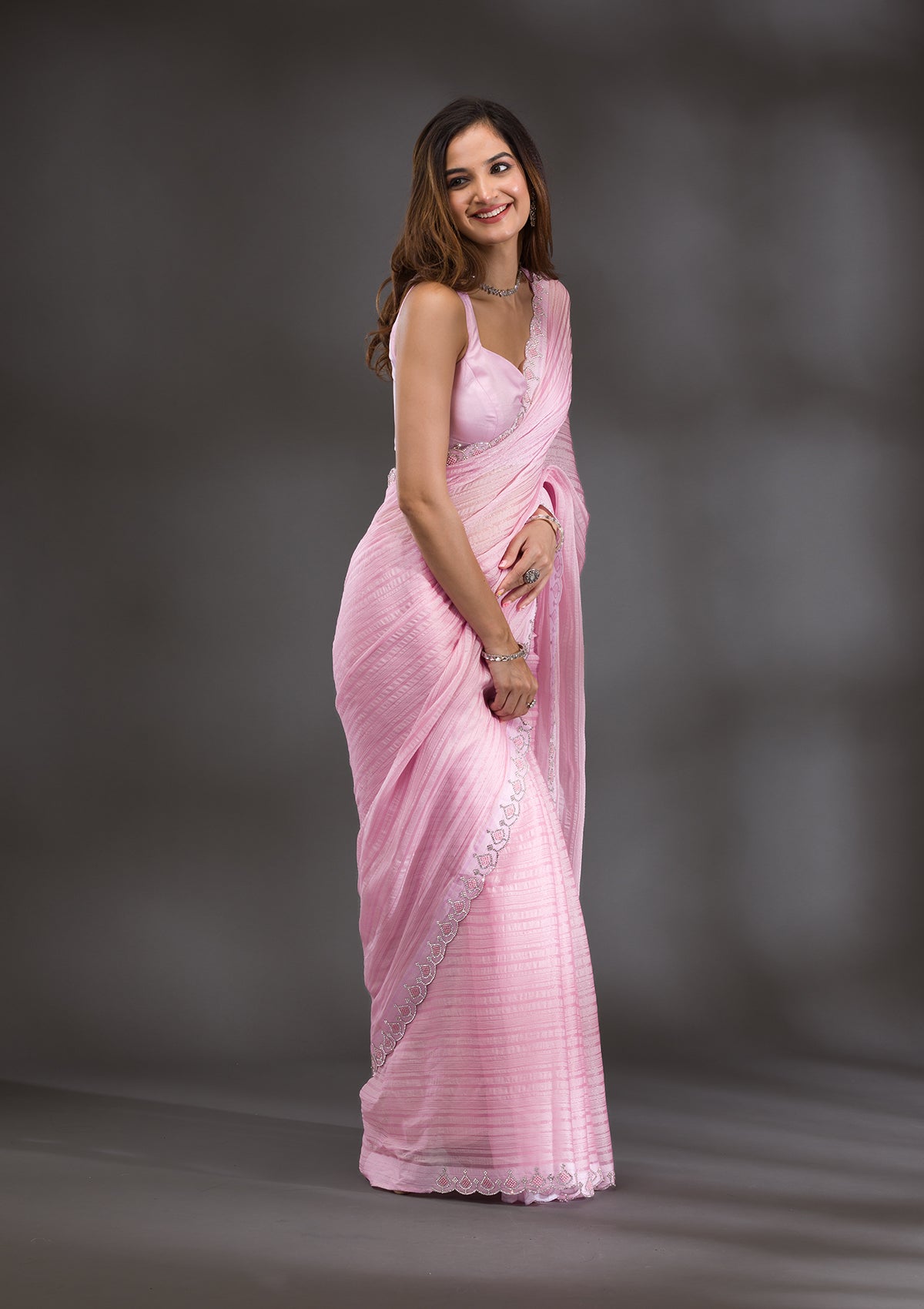 Pink Swarovski Georgette Saree-Koskii