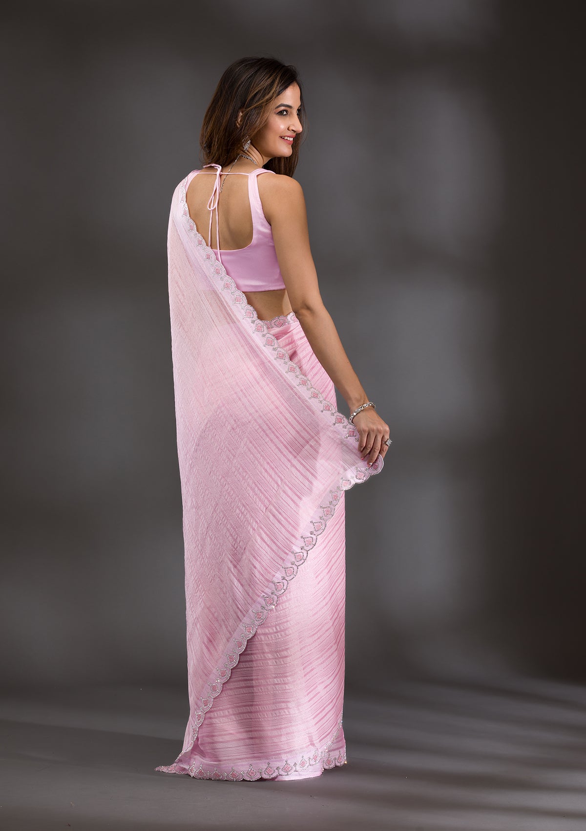 Pink Swarovski Georgette Saree-Koskii