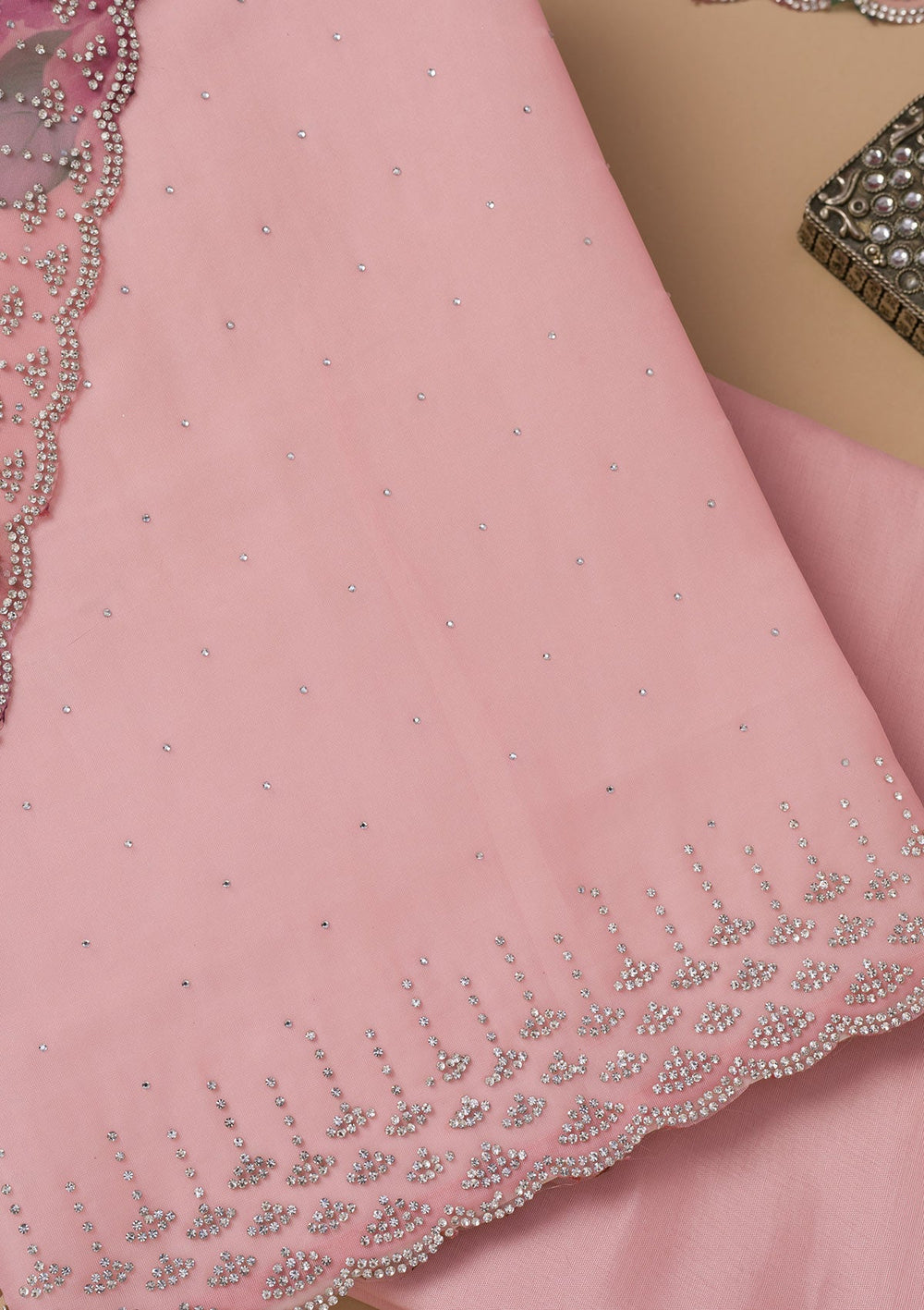 Pink Swarovski Organza Unstitched Salwar Suit-Koskii