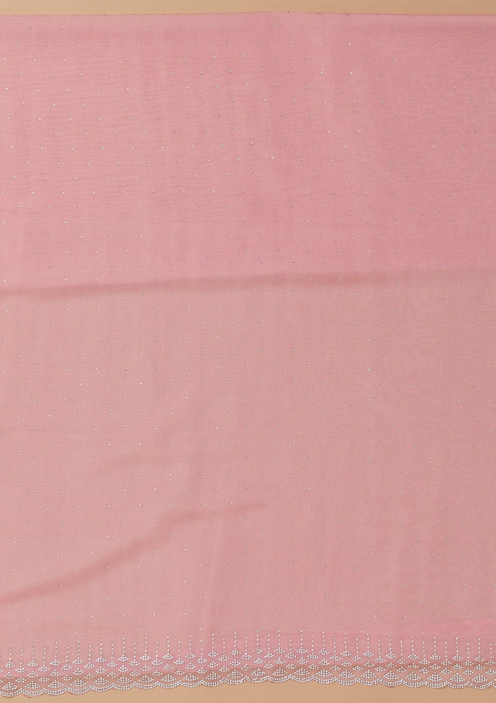 Pink Swarovski Organza Unstitched Salwar Suit-Koskii
