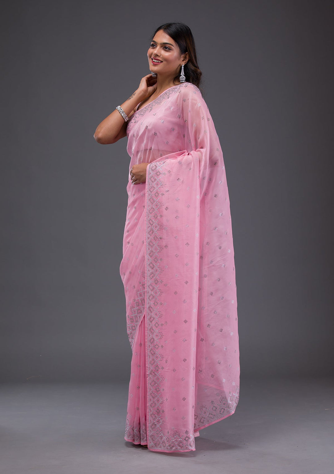 Mauve Stonework Georgette Designer Saree-Koskii