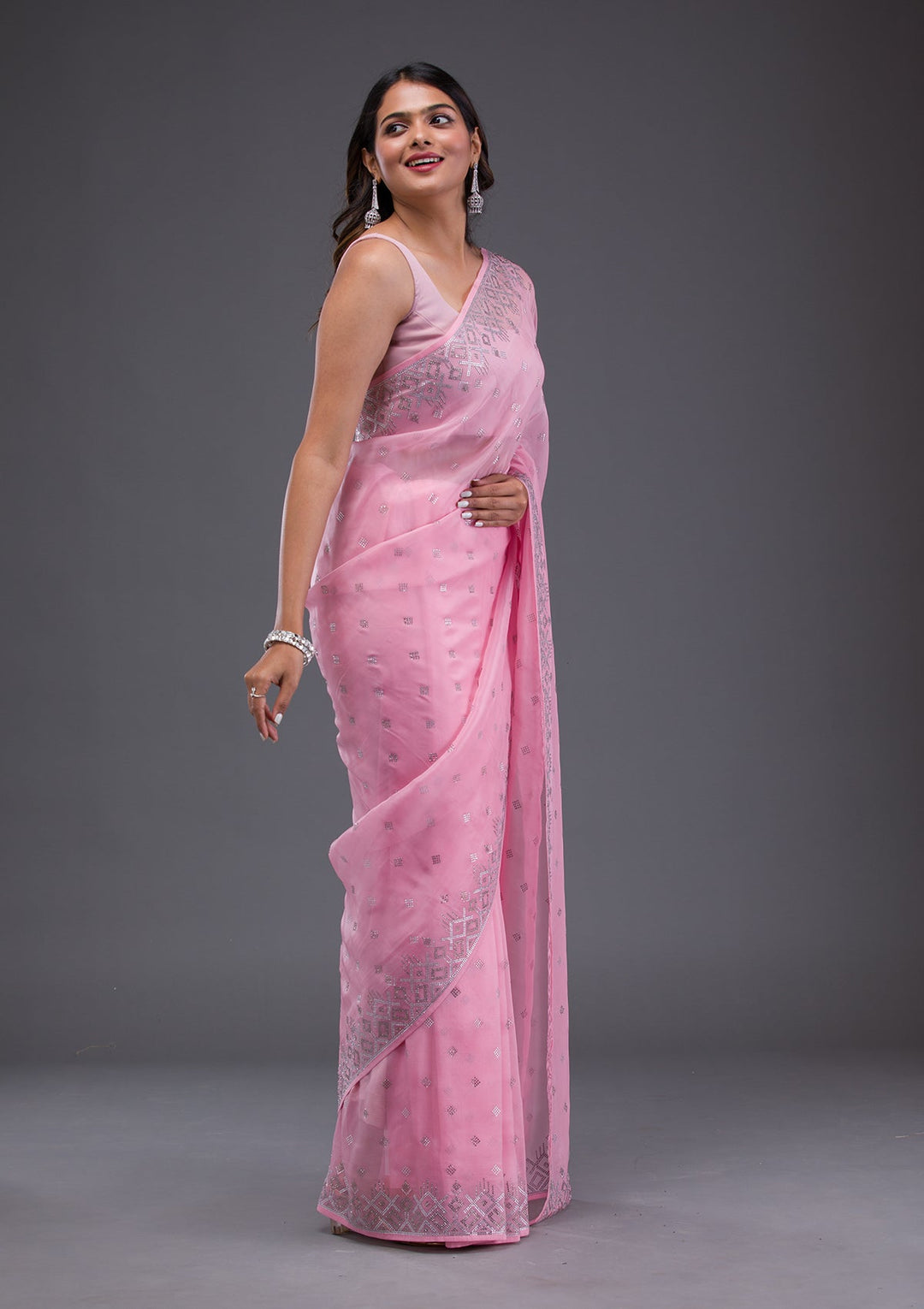 Mauve Stonework Georgette Designer Saree-Koskii