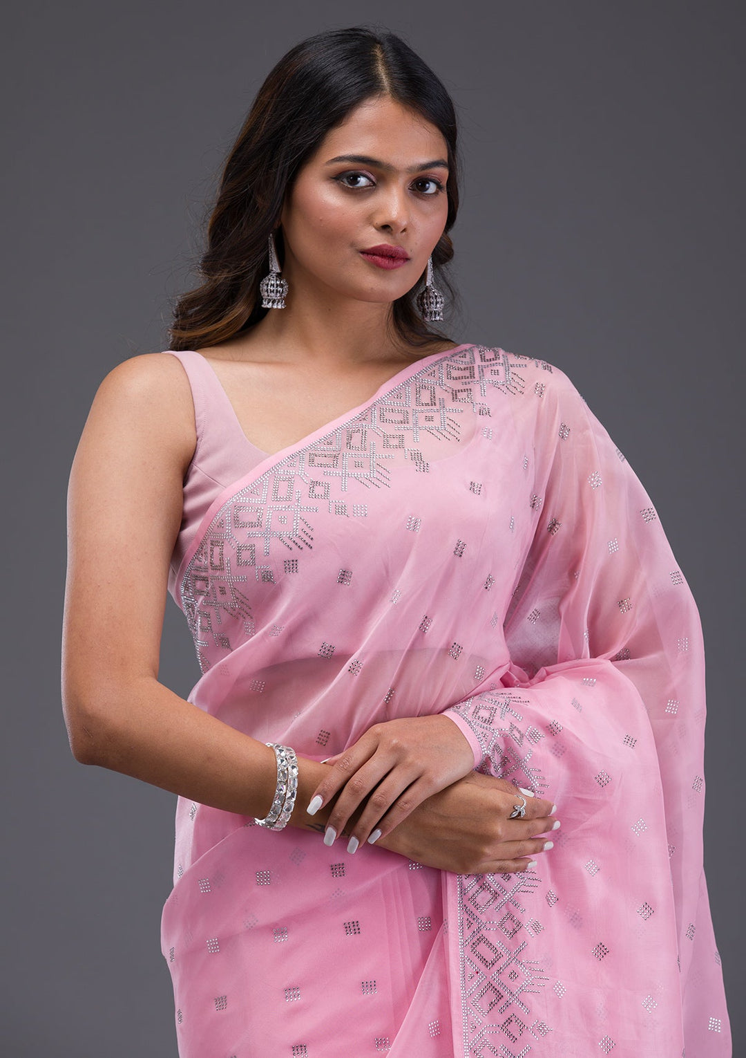 Mauve Stonework Georgette Designer Saree-Koskii