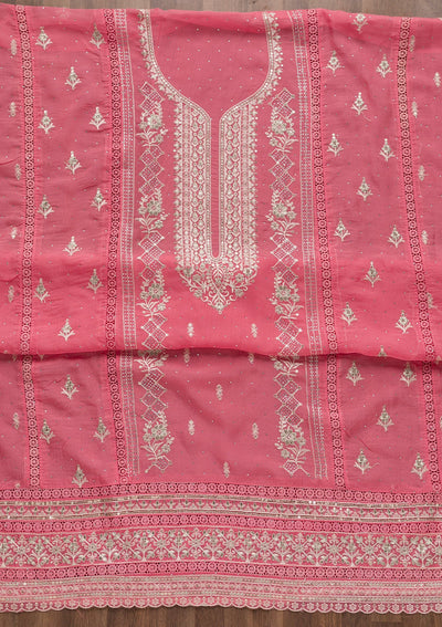 Pink Swarovski Tissue Unstitched Salwar Suit-Koskii