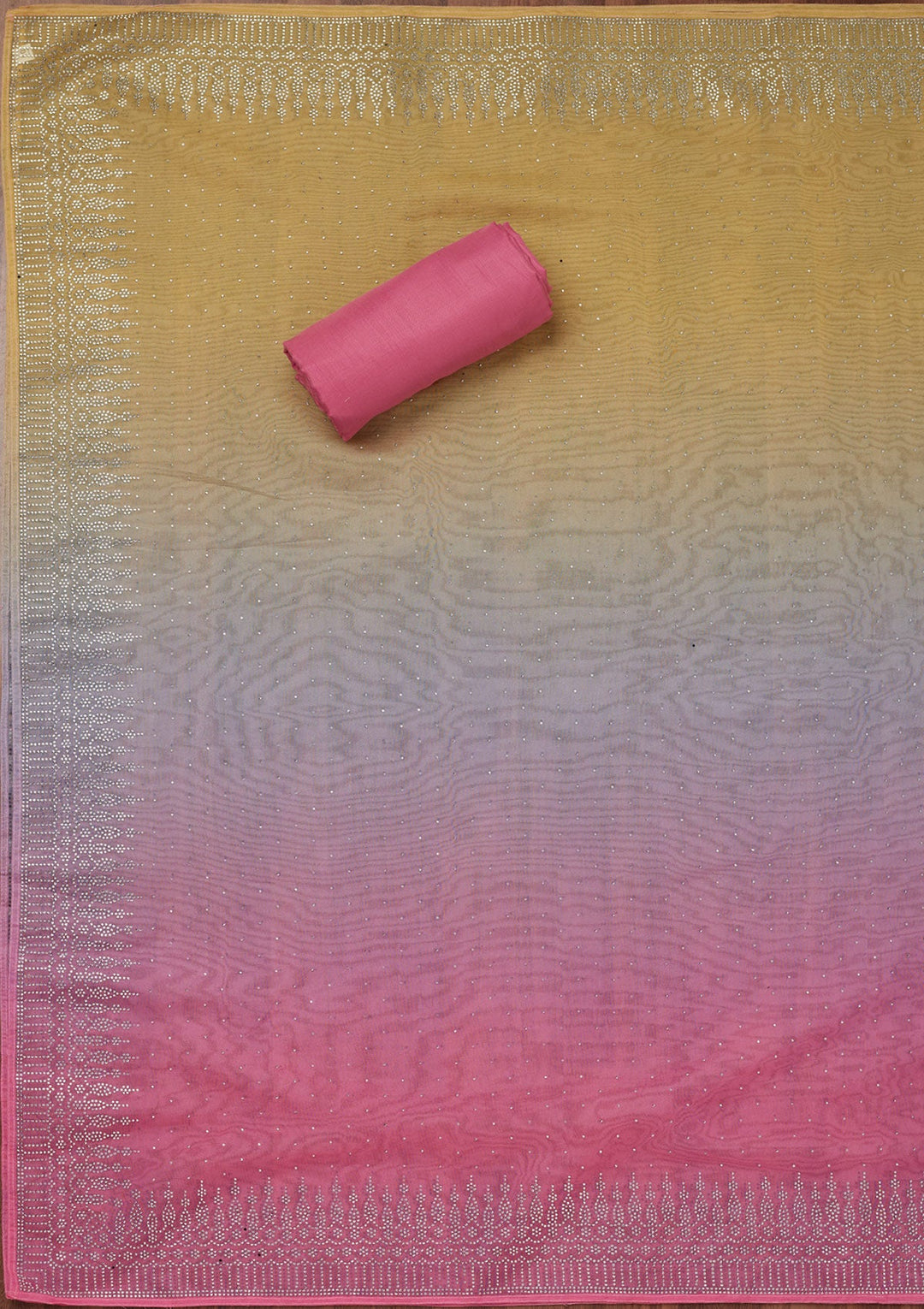 Pink Swarovski Tissue Unstitched Salwar Suit-Koskii