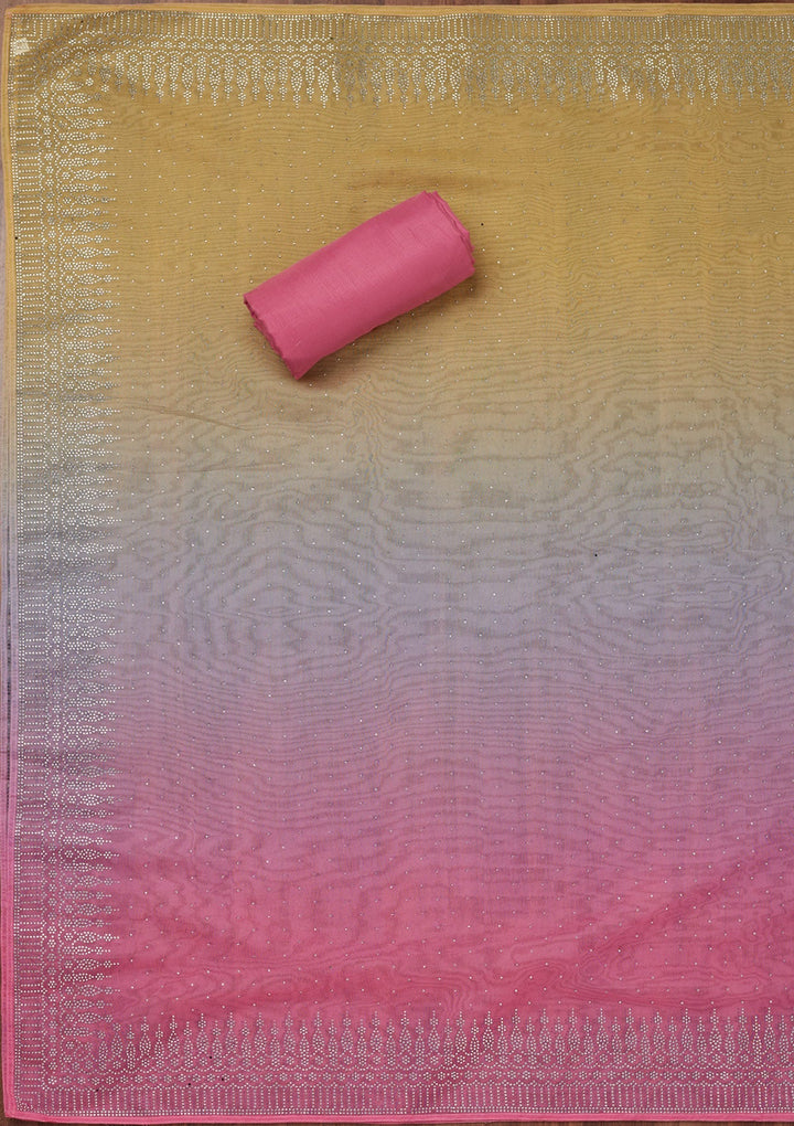 Pink Swarovski Tissue Unstitched Salwar Suit-Koskii