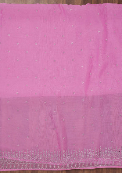 Pink Swarovski Tissue Unstitched Salwar Suit-Koskii