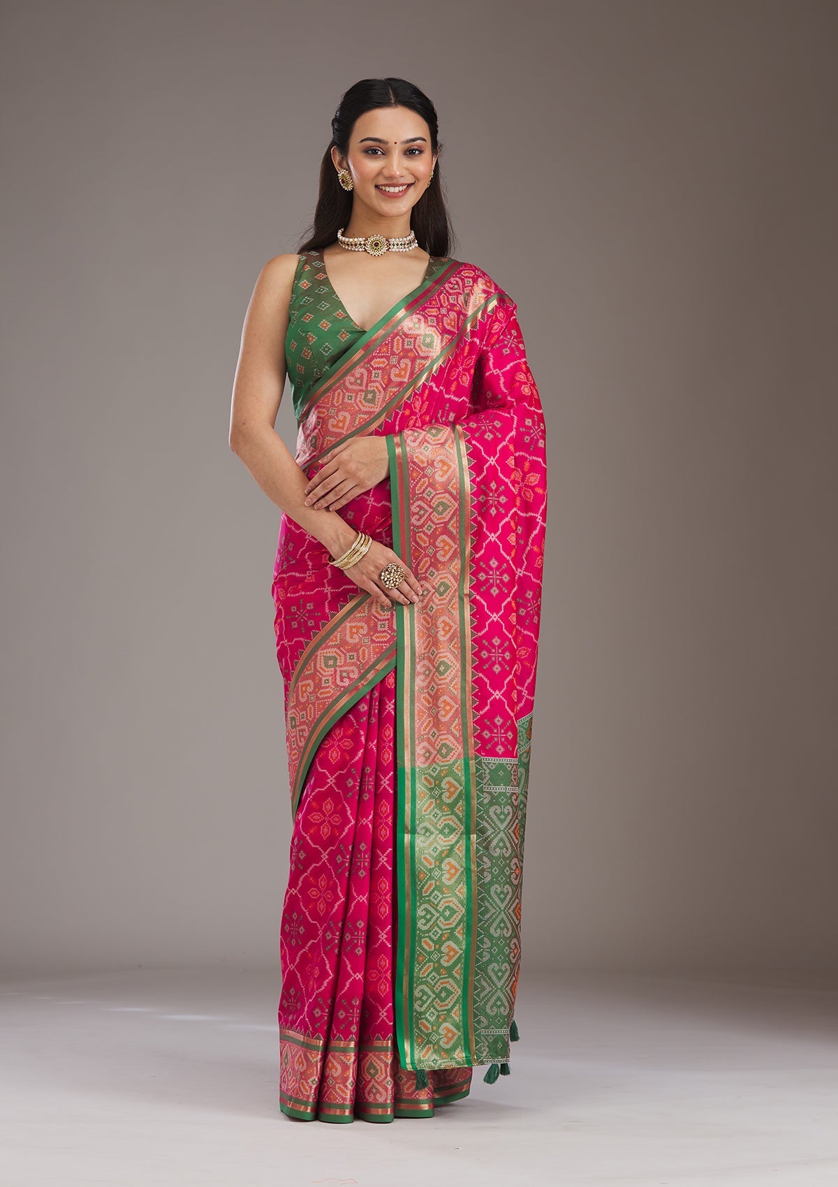 Pink Threadwork Art Silk Saree-Koskii