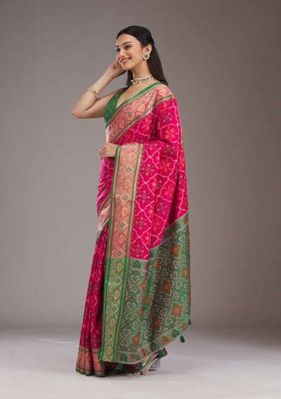 Pink Threadwork Art Silk Saree-Koskii