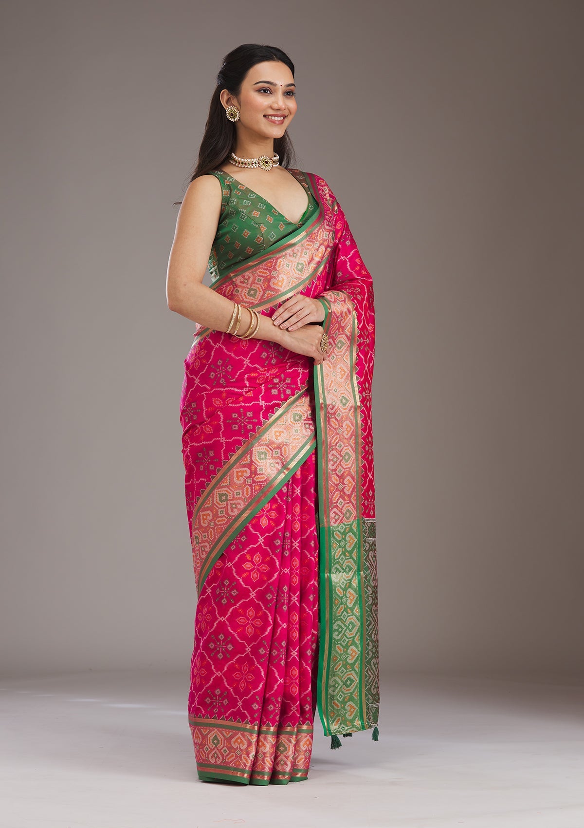 Pink Threadwork Art Silk Saree-Koskii