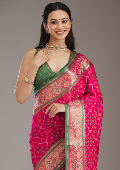 Pink Threadwork Art Silk Saree-Koskii