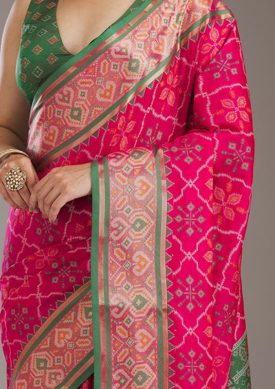 Pink Threadwork Art Silk Saree-Koskii