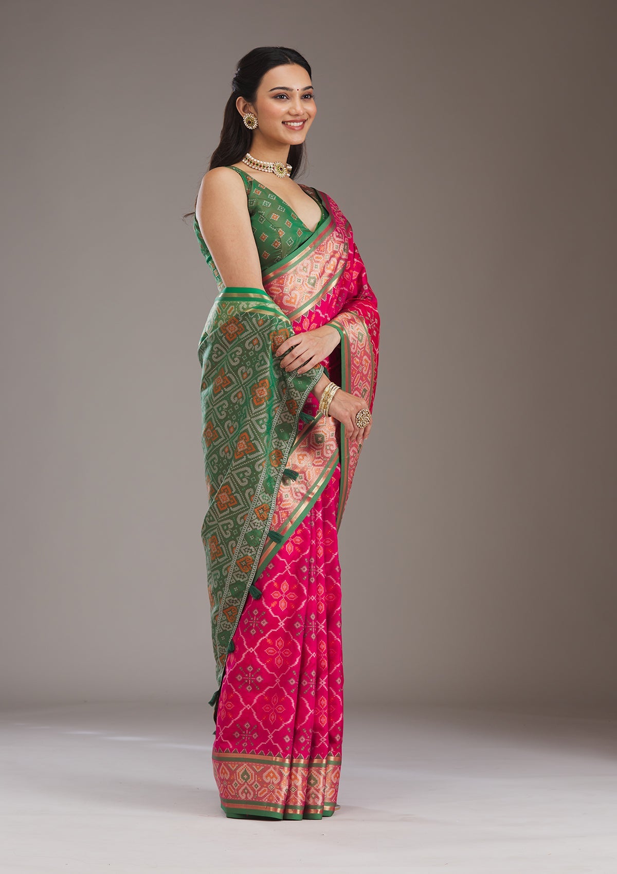 Pink Threadwork Art Silk Saree-Koskii