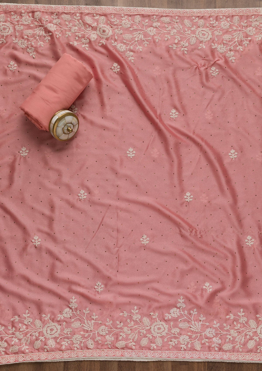 Pink Threadwork Banarasi Unstitched Salwar Suit-Koskii